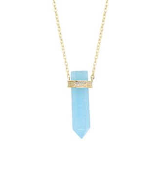 Stone Quartz Pointed Hexagon Pendant Necklace 14k Gold Plated or Silver Plated