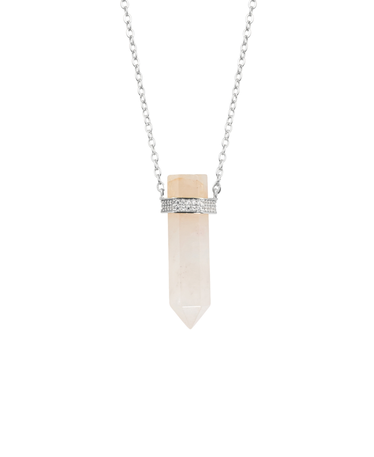 MACY'S STONE QUARTZ POINTED HEXAGON PENDANT NECKLACE 14K GOLD PLATED OR SILVER PLATED 