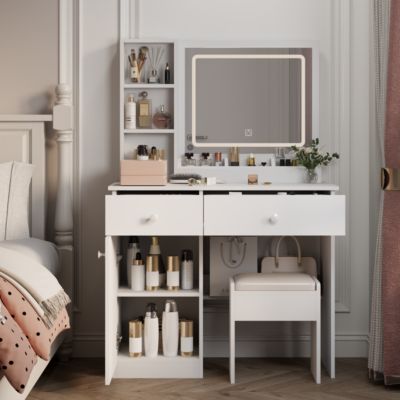 Makeup Vanity Desk with Lighted Mirror & Drawers