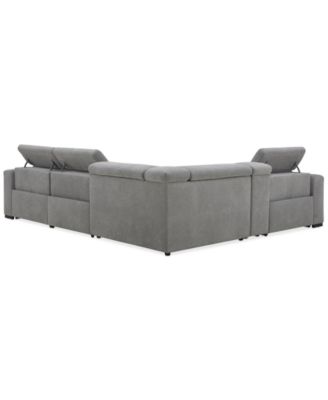 Nevio 5-Pc. Fabric Power Headrest L-Shape Sectional and Console with 3 Power Motion Chairs
