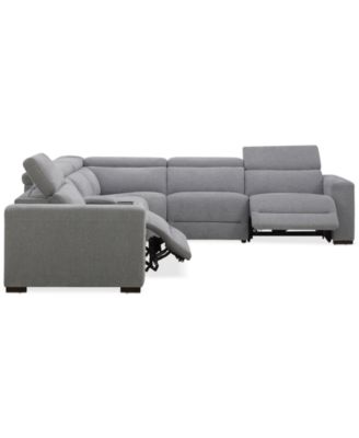 Nevio 6-Pc. Fabric Power Headrest L-Shaped Sectional and Console with 2 Power Motion Chairs
