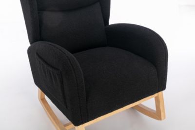 Teddy Fabric Rocking Chair With Packet Wood Legs, Black
