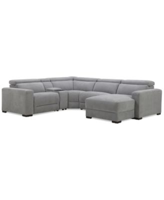 Nevio 5-Pc. Fabric Power Headrest Sectional and Chaise with 1 Power Motion Chair
