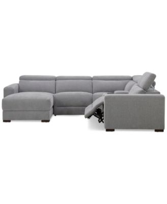 Nevio 5-Pc. Fabric Power Headrest Sectional and Chaise with 1 Power Motion Chair