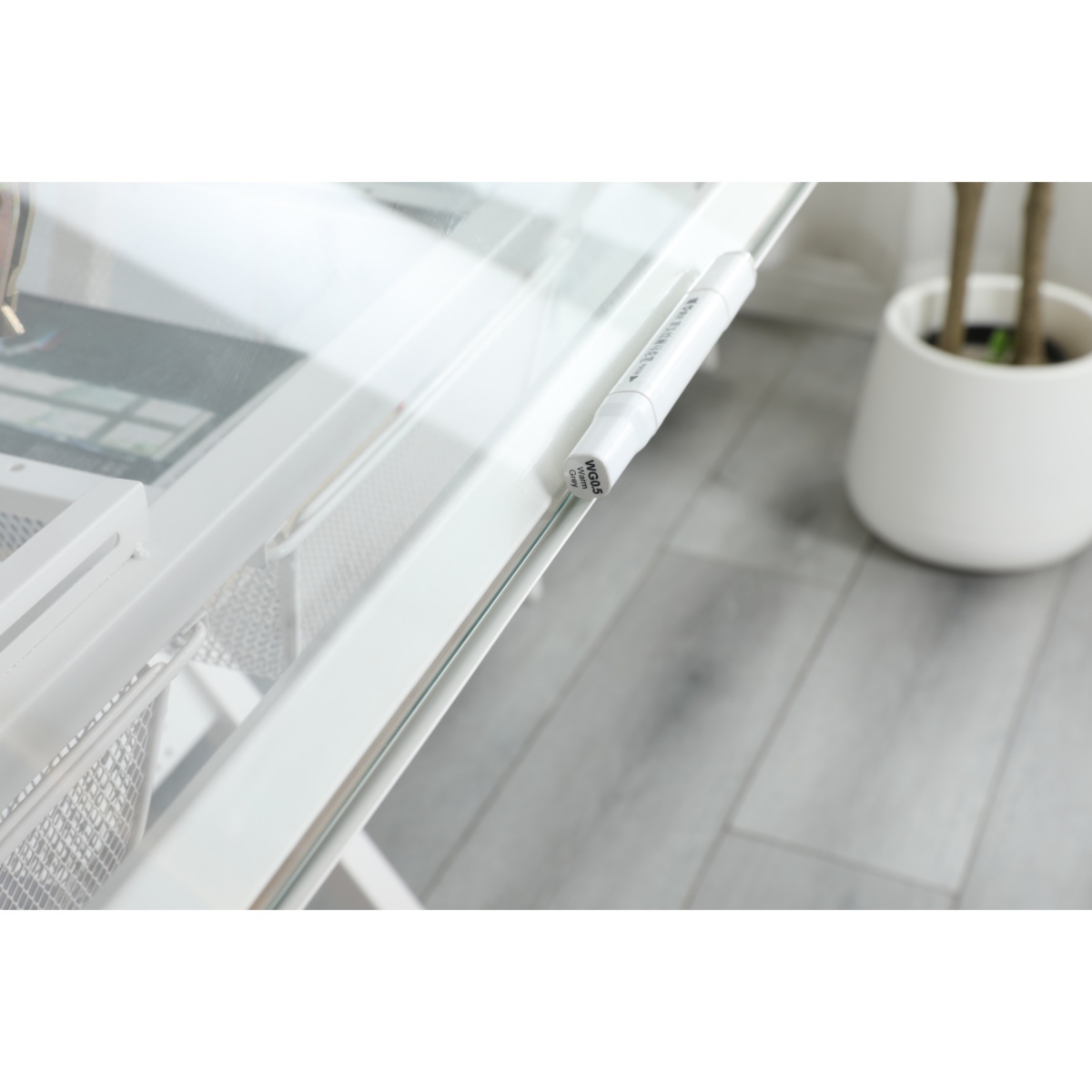 Simplie Fun White Adjustable Tempered Glass Drafting Printing Table With Chair