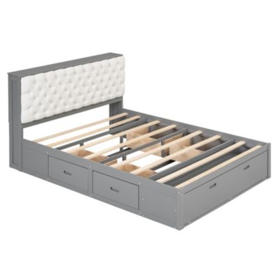 Queen Platform Bed with Storage Headboard and Drawers