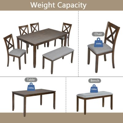 6-piece solid wood Walnut square table, upholstered chairs Dining Table Set