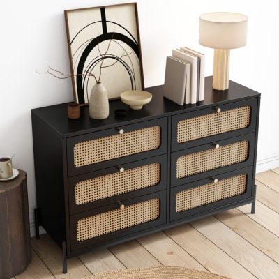 Streamdale Modern Rattan Wood 6-Drawer Dresser & Storage Cabinet