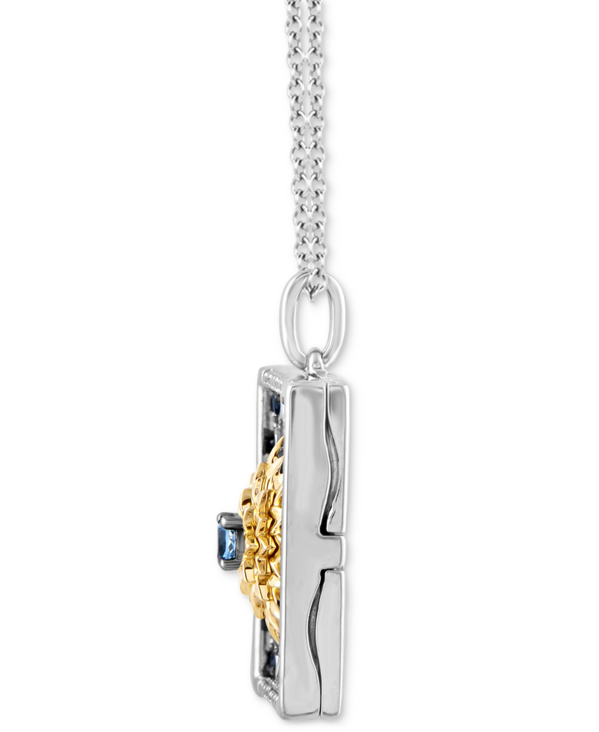 Swiss Blue Topaz (3/8 ct. t.w.) & Diamond (1/20 ct. t.w.) Jasmine Flower Pendant Necklace in 10k Gold, Sterling Silver & Black Rhodium-Plate, +