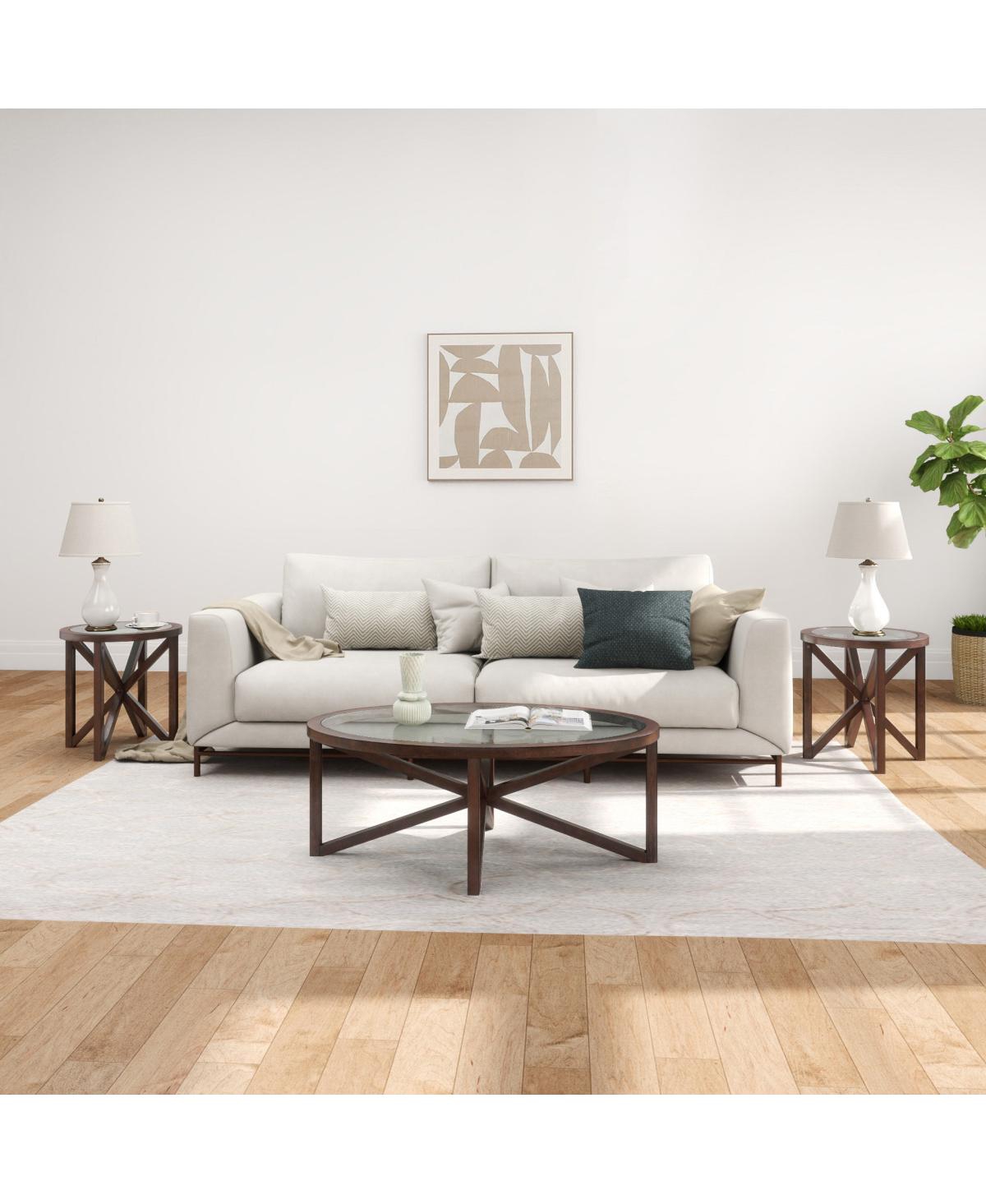 Simplie Fun Modern Tempered Glass Coffee Table with Wood Base