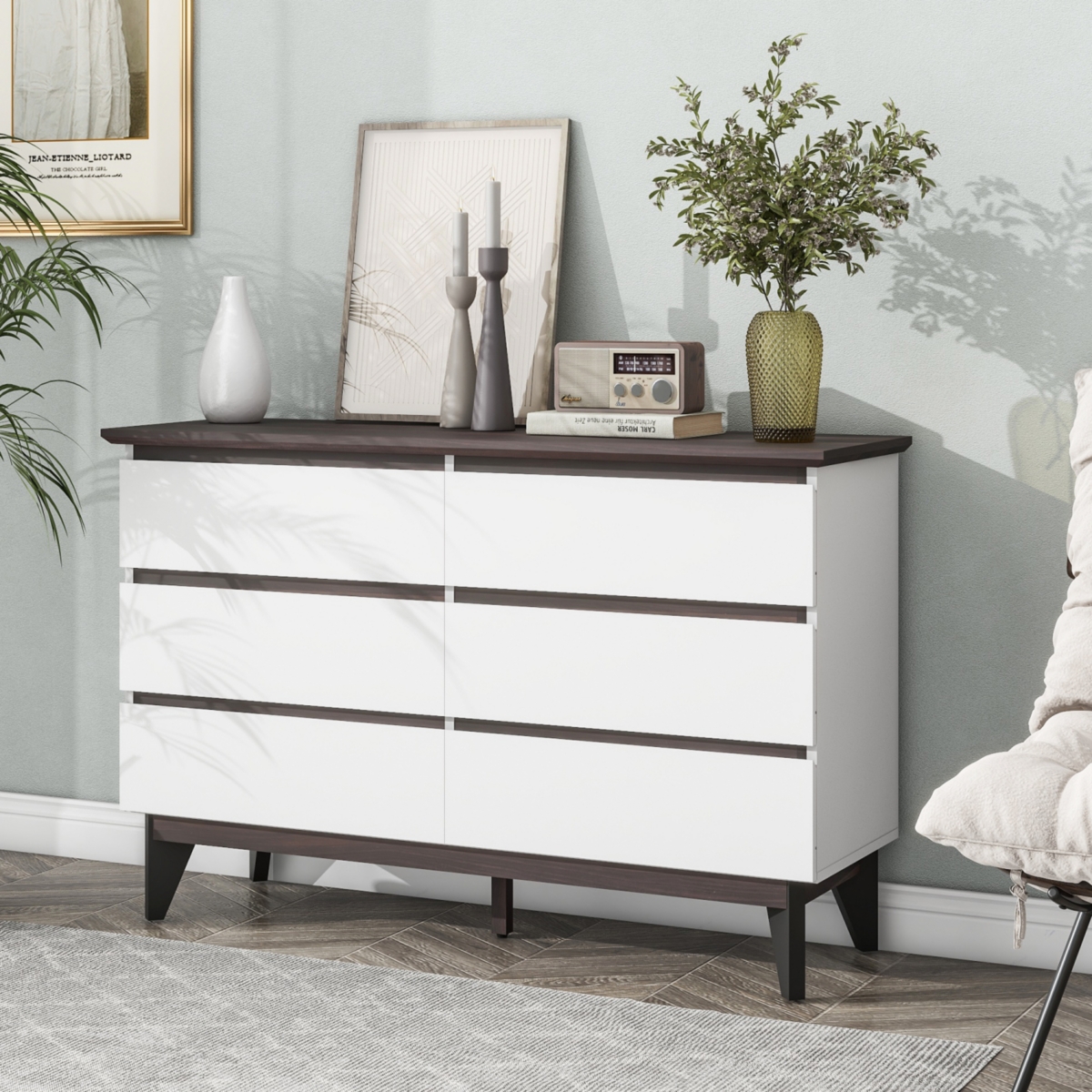 Streamdale Furniture White 6-Drawer Double Dresser 47.2" W X 15.74" D X 30.7"H