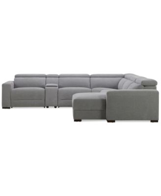 Nevio 6-Pc. Fabric Power Headrest Sectional with Chaise & Console and 1 Power Motion Chair
