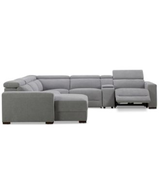 Nevio 6-Pc. Fabric Power Headrest Sectional with Chaise & Console and 1 Power Motion Chair