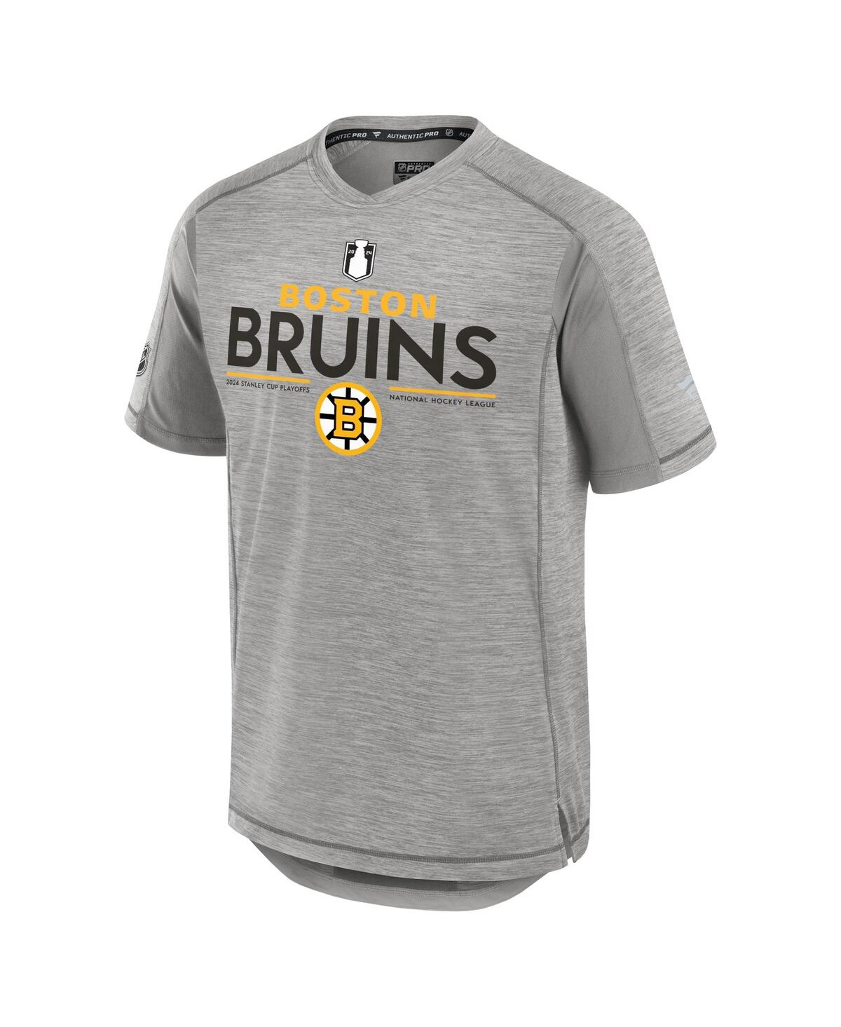 Fanatics Men's Gray Boston Bruins 2024 Stanley Cup Playoffs Authentic Pro T-shirt In Gray,gray