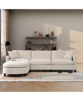 Sectional Sofa Couch with Ottoman, Removable Cushions
