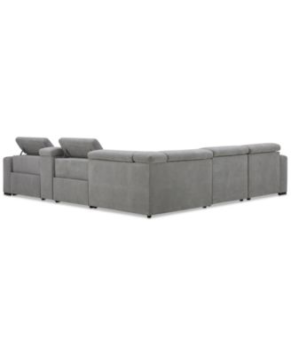 Nevio 6-Pc. Fabric Power Headrest Sectional with Chaise & Console and 2 Power Motion Chairs