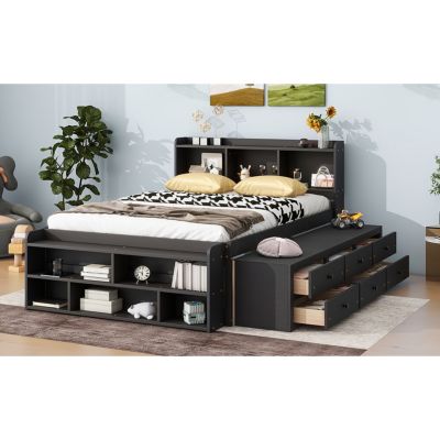 Streamdale Espresso Full Bed with Headboard Storage
