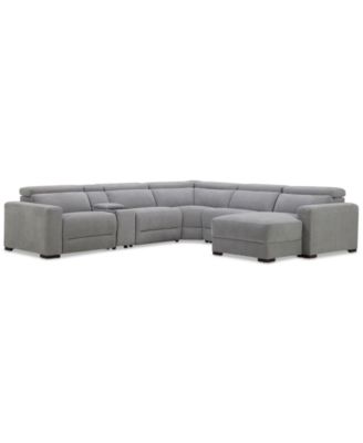 Nevio 6-Pc. Fabric Power Headrest Sectional with Chaise & Console and 3 Power Motion Chairs