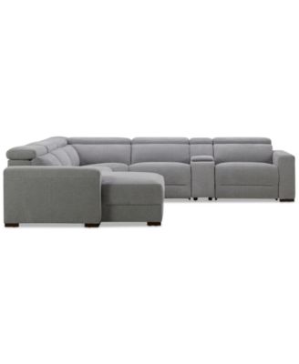 Nevio 6-Pc. Fabric Power Headrest Sectional with Chaise & Console and 3 Power Motion Chairs