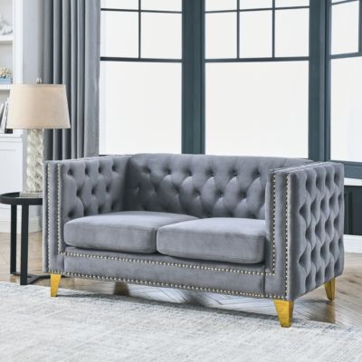 Modern Velvet Tufted Sofa with Metal Legs