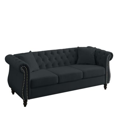 Black Velvet Chesterfield 3-Seater Sofa