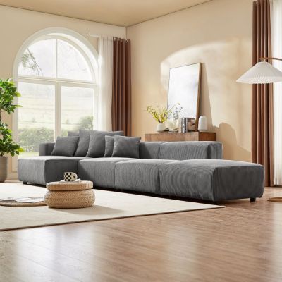  4-Piece Gray Corduroy Sectional Sofa Set