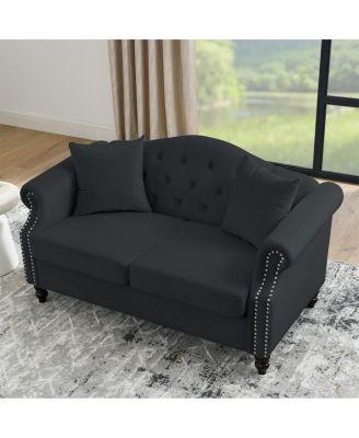 57" Velvet Chesterfield Sofa with Rolled Arms