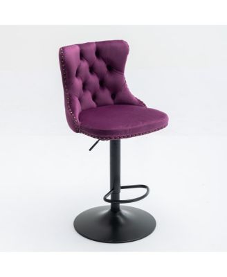 Swivel Velvet Barstools, Adjustable Height, Purple (Set of 2