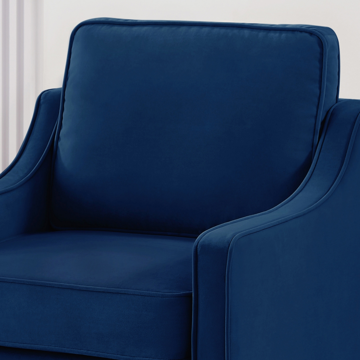 Navy Velvet Accent Armchair with Wooden Legs