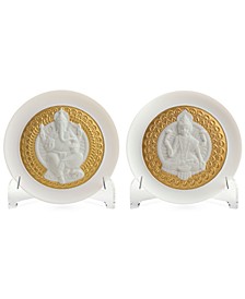 Lladro Goddess Lakshmi & Lord Ganesha Plates, Set of 2