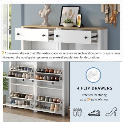 Modern Shoe Cabinet with 4 Flip Drawers