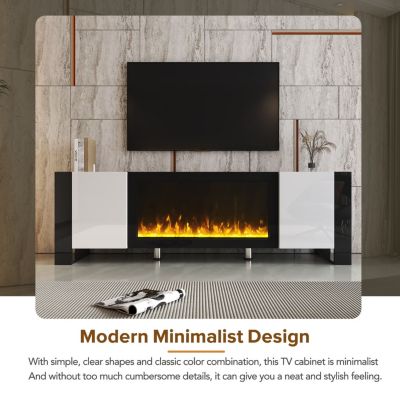 Streamdale High Gloss White TV Stand with Electric Fireplace