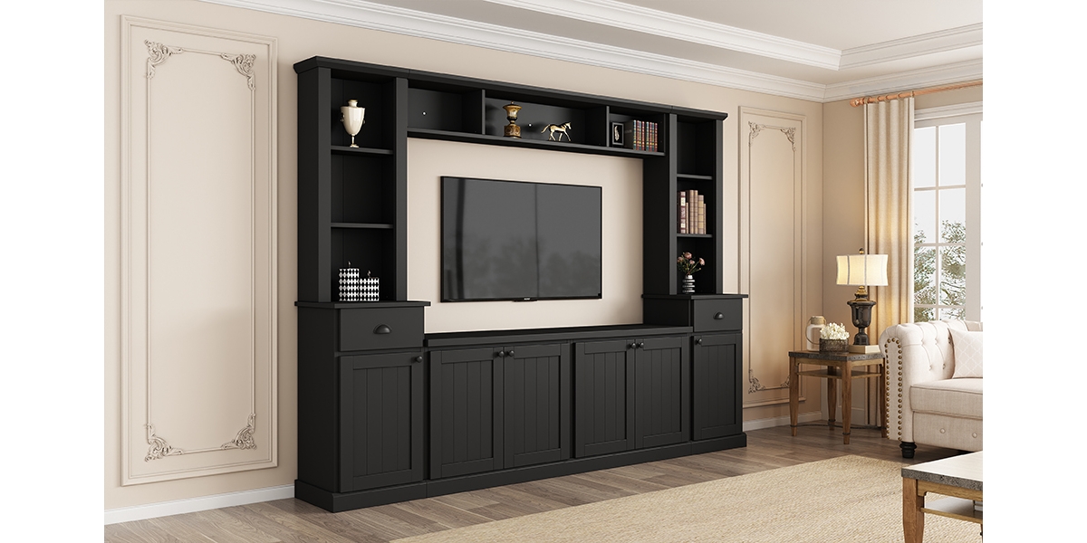 Simplie Fun White Modern Entertainment Wall Unit Set