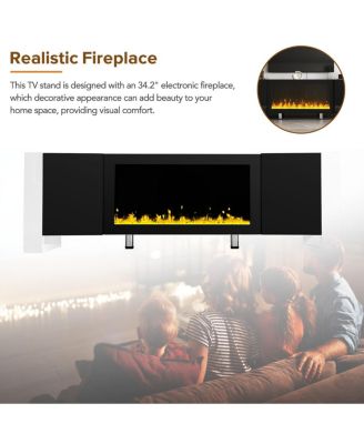 Streamdale High Gloss White TV Stand with Electric Fireplace