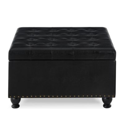 Black Upholstered Ottoman with Wooden Legs