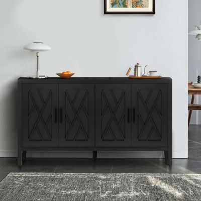 Streamdale Vintage Black Wooden Sideboard - American Country Style