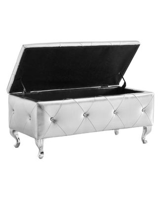 Crystal Button Faux Leather Ottoman Bench