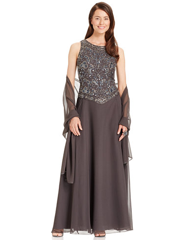 J Kara Embellished Empire-Waist Gown and Shawl