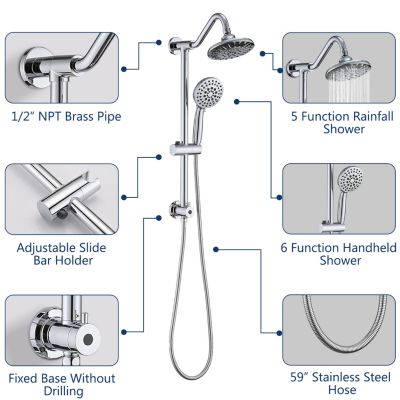 6 Inch Rain Shower Head With Handheld Shower Head Bathroom Rain Shower System