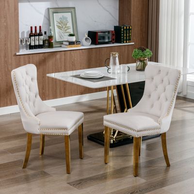 Set of 2 Contemporary Velvet Beige Dining Chairs