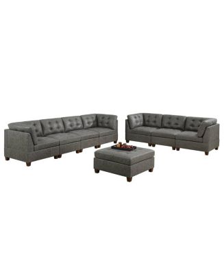 Simplie Fun 8 Piece Antique Grey Modular Sofa Set, Leatherette, Tufted ...