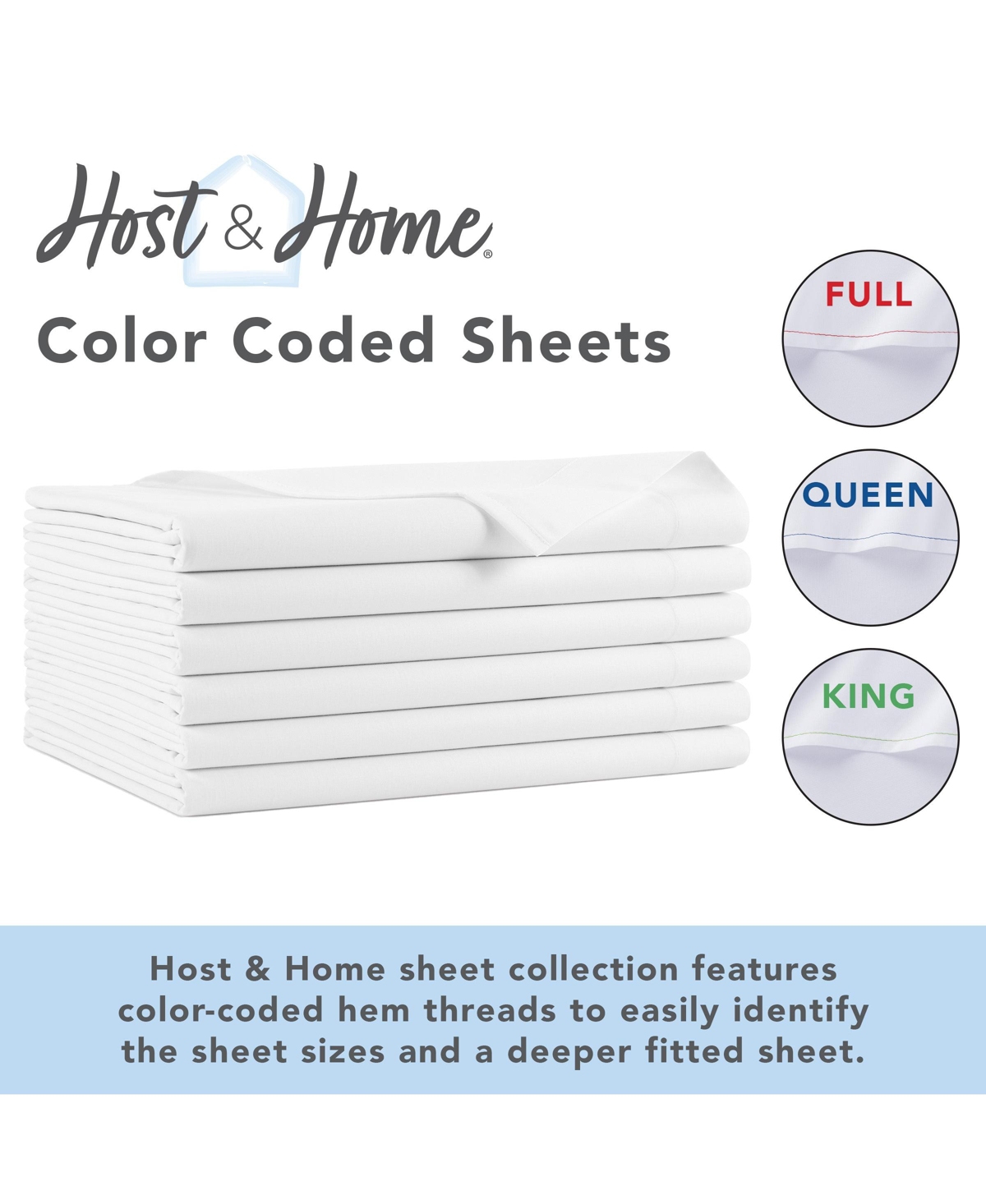 Arkwright Home Lulworth Sheets (6 Pack), Size, Cotton Polyester Blend, Color Coded, 200 Thread Count - White