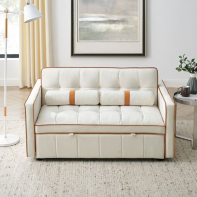 55 Inches Fabric Side Pockets Pull-Out Sofa Bed