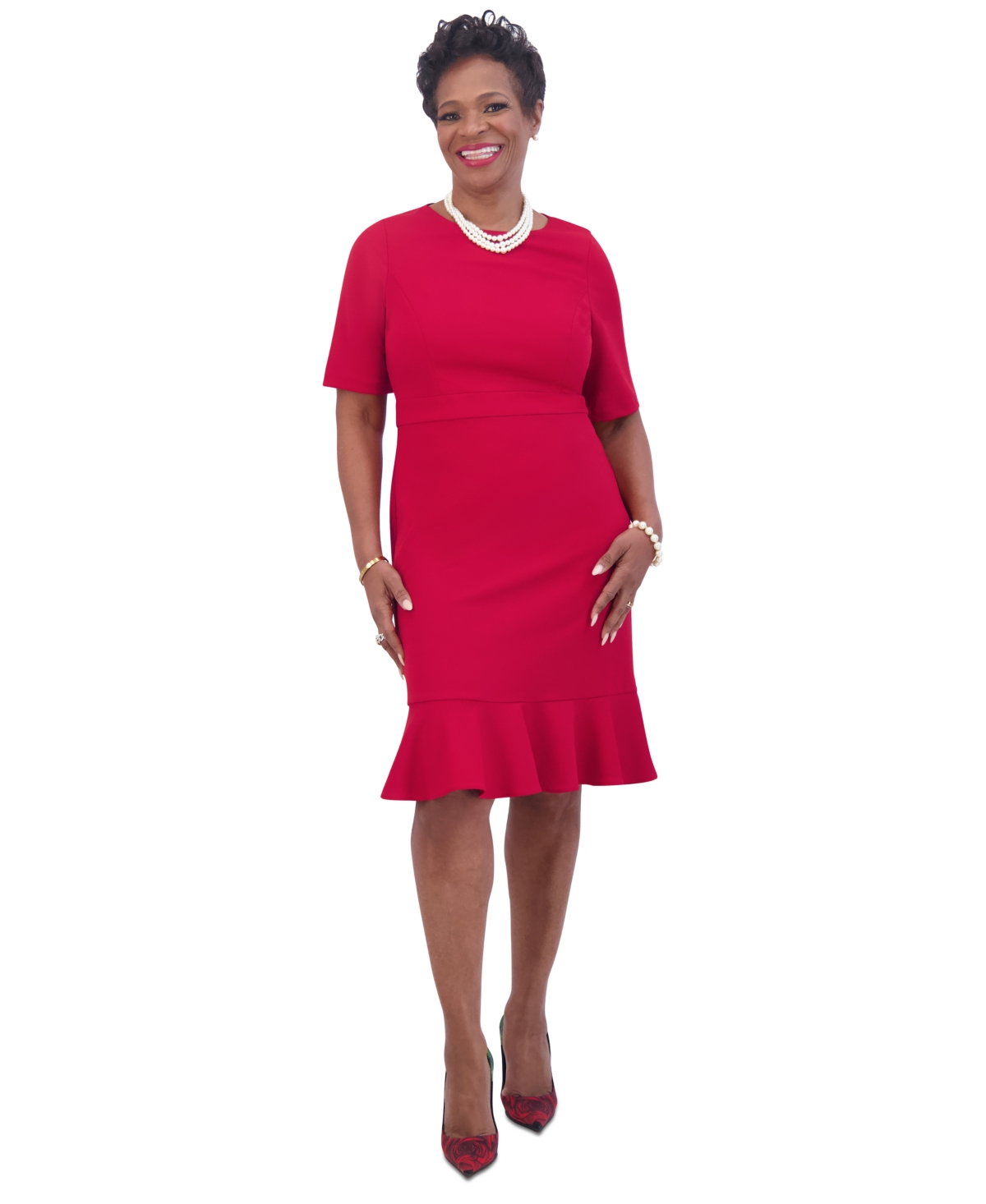 Kasper Women's Round-Neck Short-Sleeve Ruffle-Hem Dress
