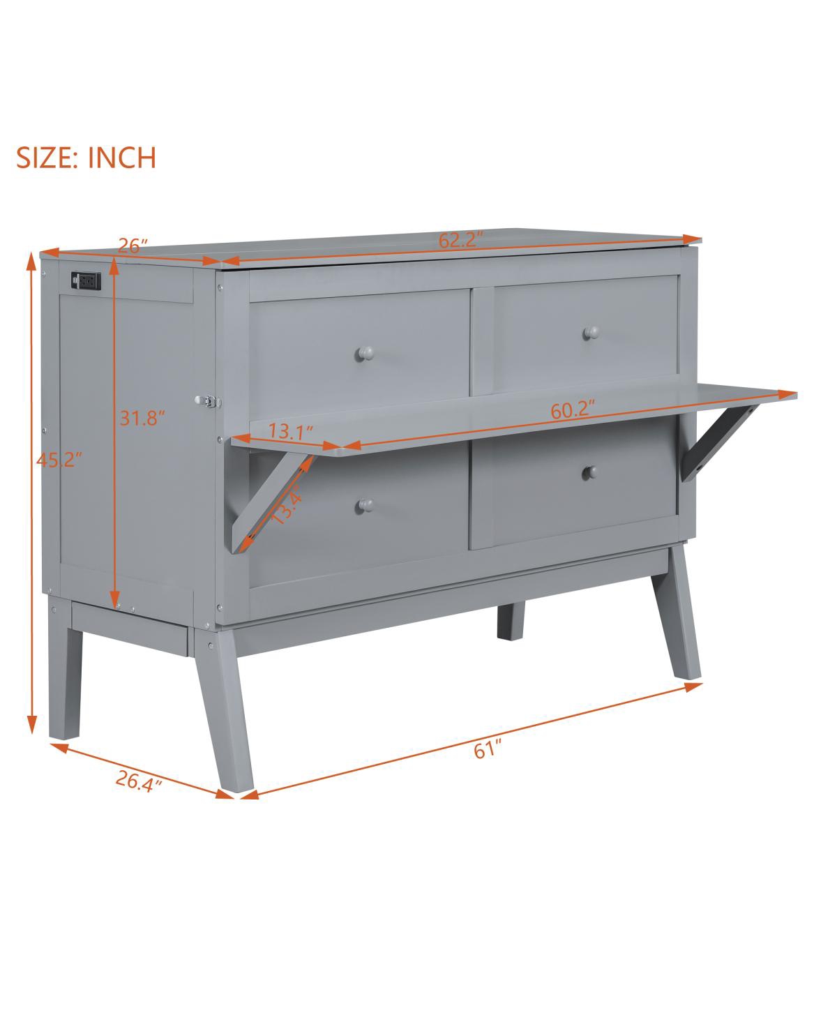 Simplie Fun Queen Murphy Bed With Usb Port And Removable Shelves On Each Side, White