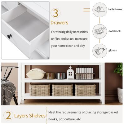 Pine Frame Console Table with Open Shelves, Retro Design