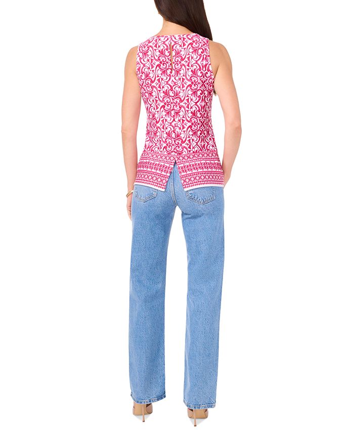 Vince Camuto Women's Solid-Color Lace-Hem Tank Top Blue Size Medium