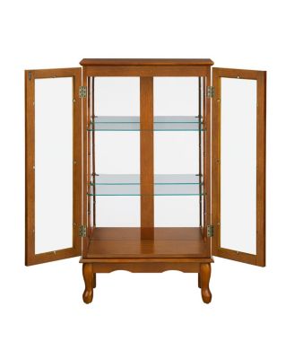 3 Tier, Wood & Tempered Glass, Curio Cabinet with lighted display, mirrored back, adjustable shelves (bulb not included).