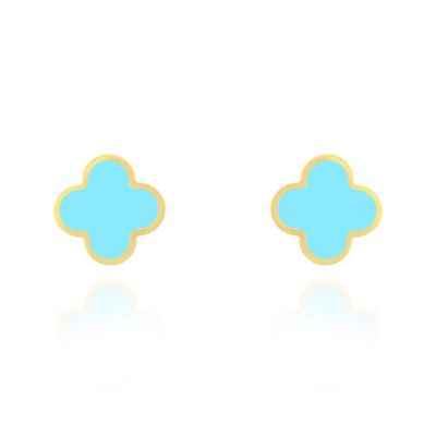 Large Turquoise Clover Stud Earrings 14K Gold