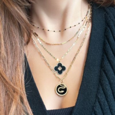 Onyx Clover Cut Out Charm 14K Gold